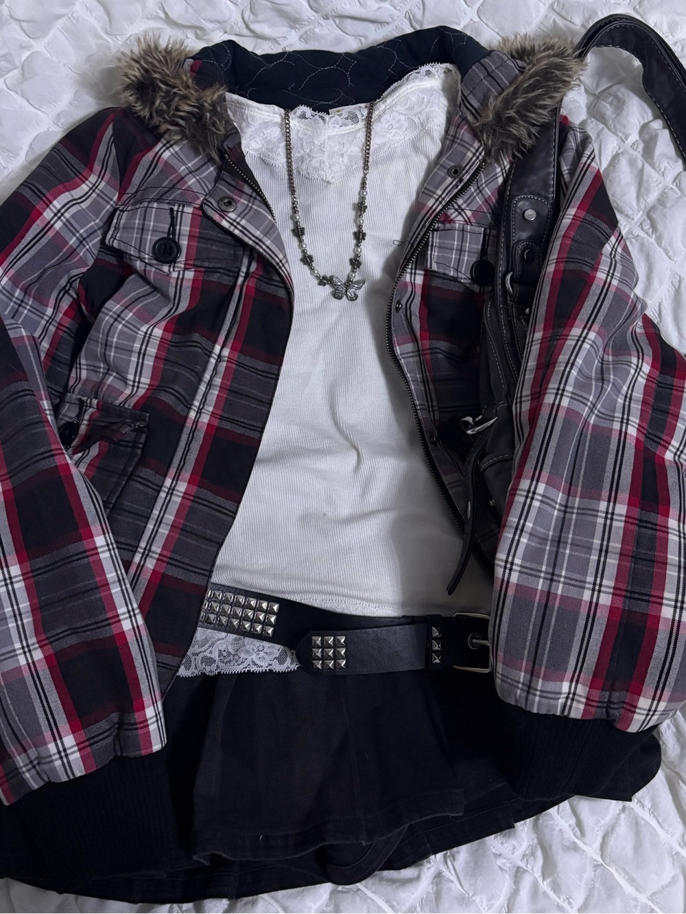 y2k vintage plaid puffer-bomber jacket